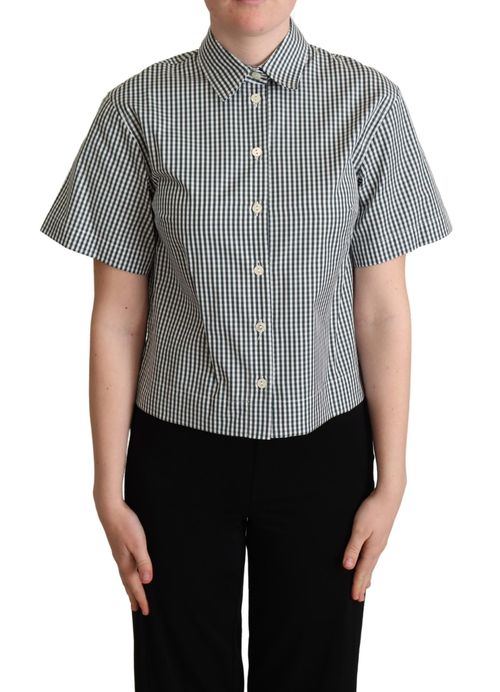 White Green Cotton Checkered Shirt — Green