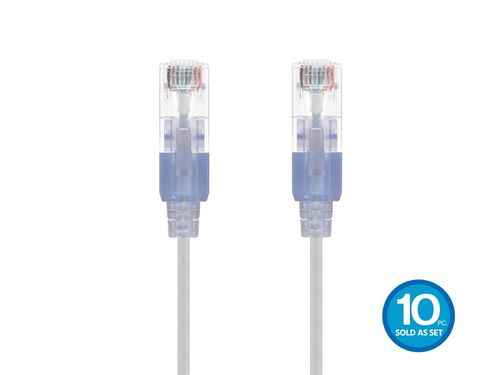 Cat6A 5ft White 10-Pk Patch Cable, UTP, 30AWG, 10G, Pure Bare Copper, Snagless RJ45, SlimRun Series Ethernet Cable