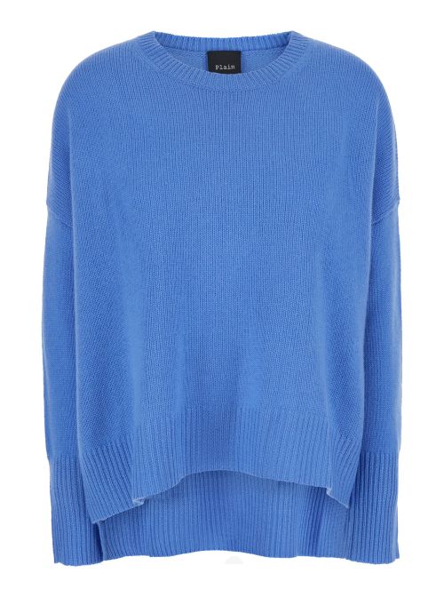 Oversized Cashmere Crewneck Sweater — Blue