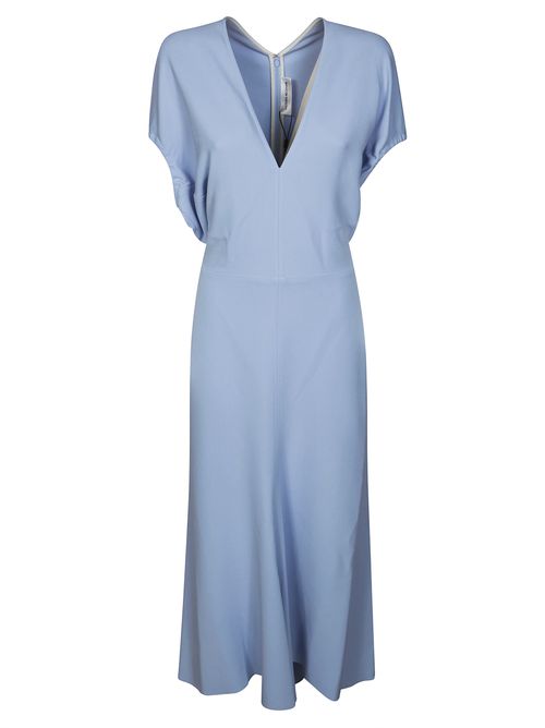 Light Blue V-Neck Midi Dress