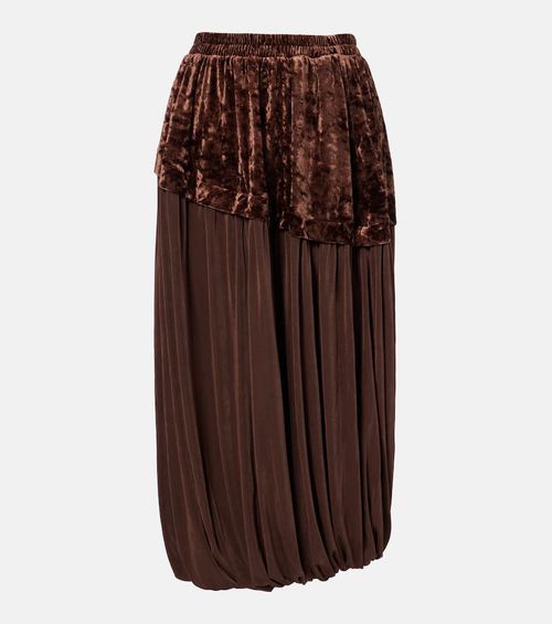 Jersey and velvet midi skirt