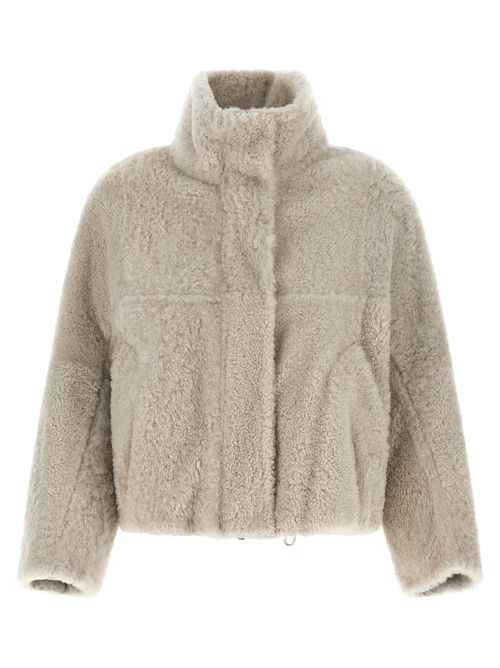Curly Shearling Down Jacket — Beige