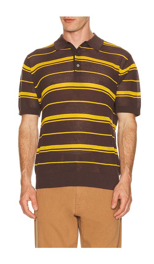 Beams Plus Mesh Polo Stripe in Brown. XL. Also in