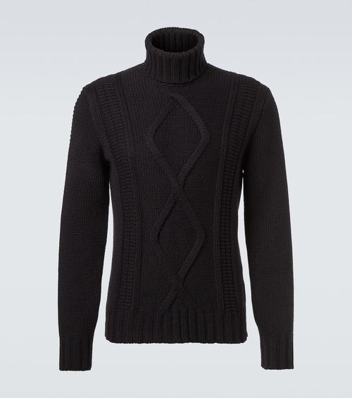 Cable-knit cashmere turtleneck sweater