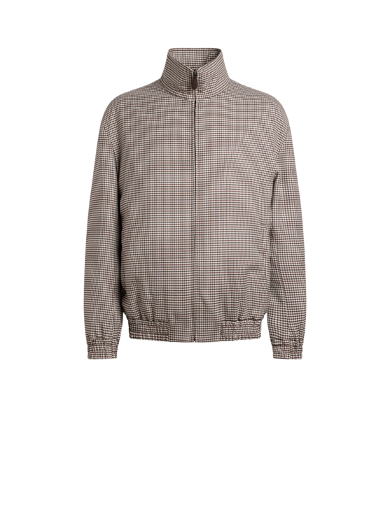 Turtleneck Jacket In Stretch Wool With Gingham Motif