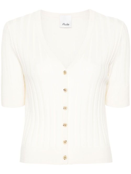Ribbed-knit virgin wool cardigan - Neutrals