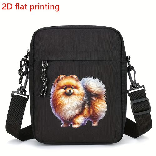 TEMU Men's Crossbody Bag With Pomeranian Print - Compact Purse, Adjustable Strap, Zipper Closure, Oxford Fabric Bag For Dog Lovers - Ideal For