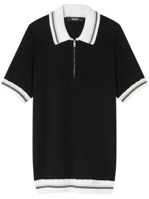 Zip-front knit polo top - Black