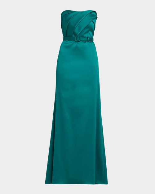 Strapless Pleated Stretch Mikado Gown