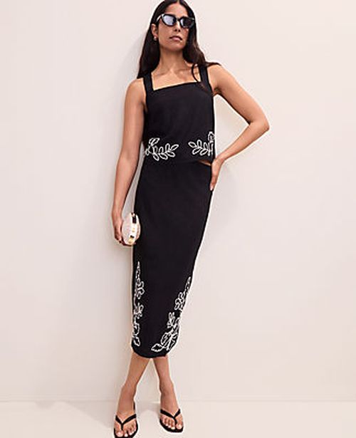 Ann Taylor Embroidered Square Neck Tank Top