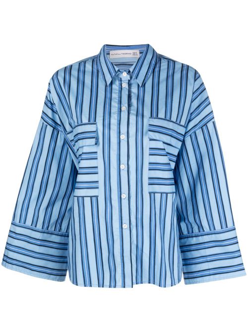 Multi-way striped organic-cotton shirt - Blue