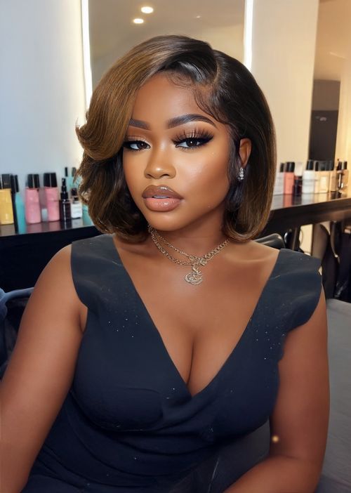 UNice Side Part Bob Bye-Bye Slip™ 7x5 Pre-Cut Lace Human Hair Dark Root Ombre Brown Wig for Beginner