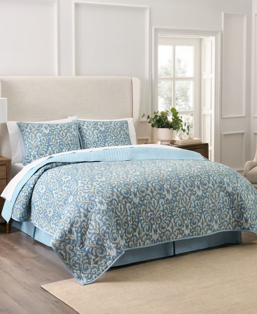 Kensington Cotton 4-Pc. Quilt Set, King - Aquamarine