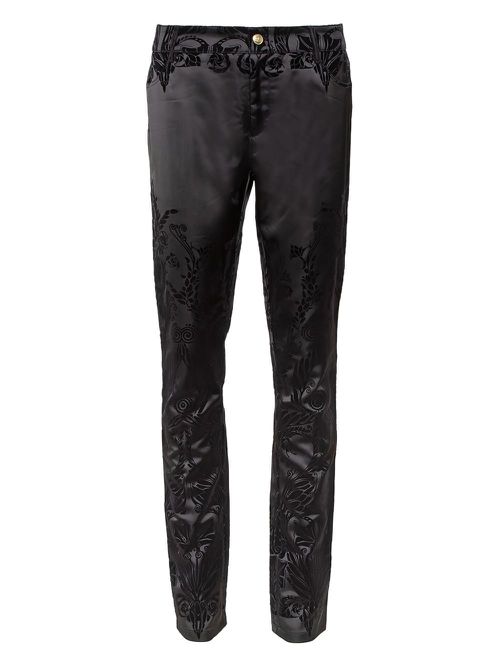 Pre-owned embroidered satin trousers - Black