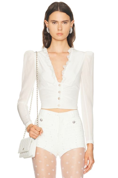 Alessandra Rich Long Sleeve Top in White - White. 38 also