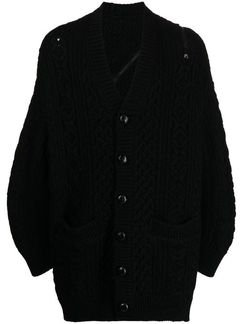 Zip-detail Aran-knit cardigan - Black