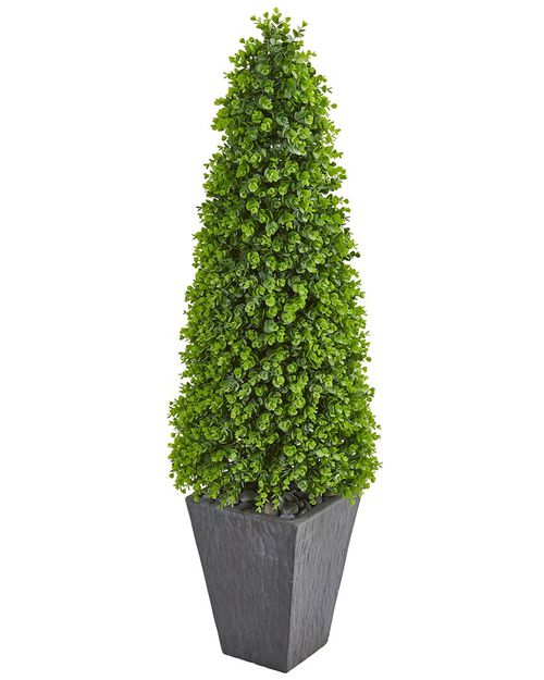57in Eucalyptus Topiary Artificial Tree in Slate Planter  (Indoor/Outdoor)