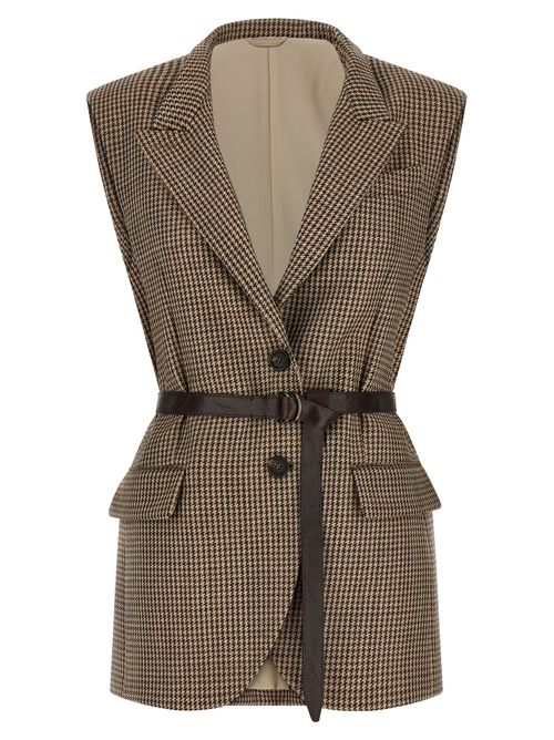 Virgin Wool Houndstooth Vest — Beige