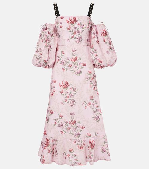 Mercedes Wisteria floral linen midi dress