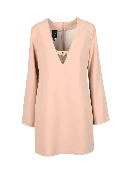 Beige Dress with Deep V-Neckline