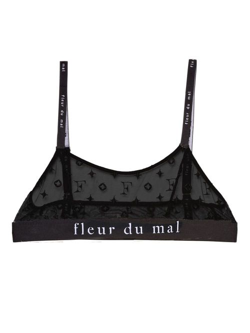 Logo-underband monogram-pattern sheer bra - Black