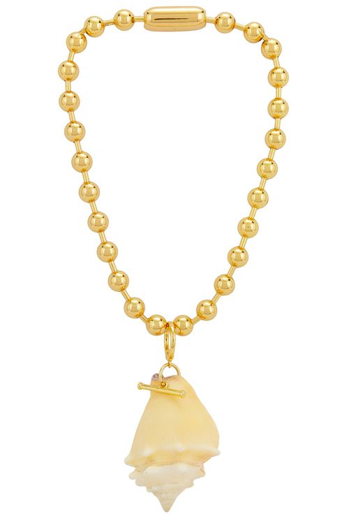 Timeless Pearly Shell Necklace in Gold - Metallic Gold.  a