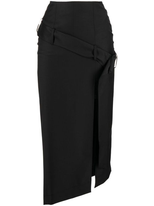 Asymmetric belted midi skirt - Black
