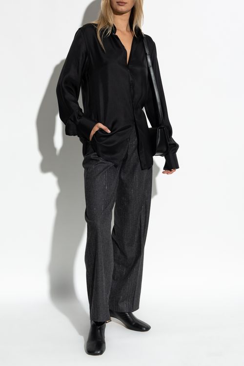 Creased Trousers With Lurex Thread, Women's, Grey
