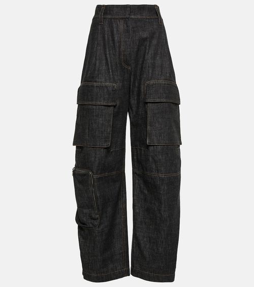 High-rise denim cargo pants