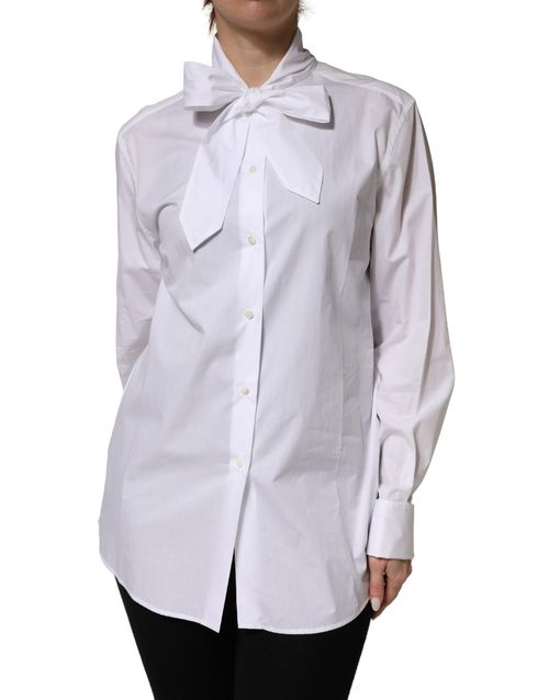 Bow-Tie Cotton Blouse — White