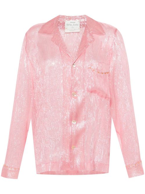 Bead-detailed silk-blend shirt - Pink