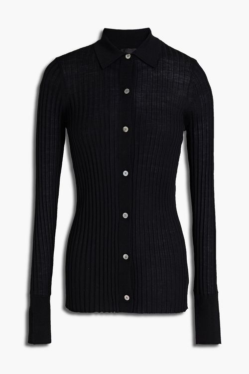 Ribbed wool cardigan - Black - XS