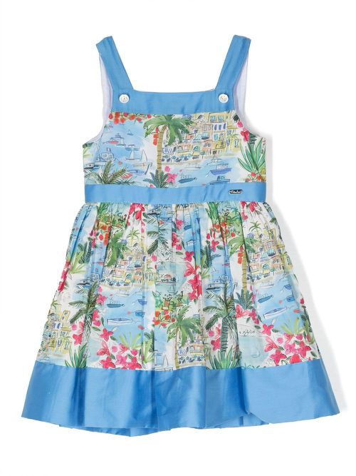 Sea Liberty-print flared ress - Blue