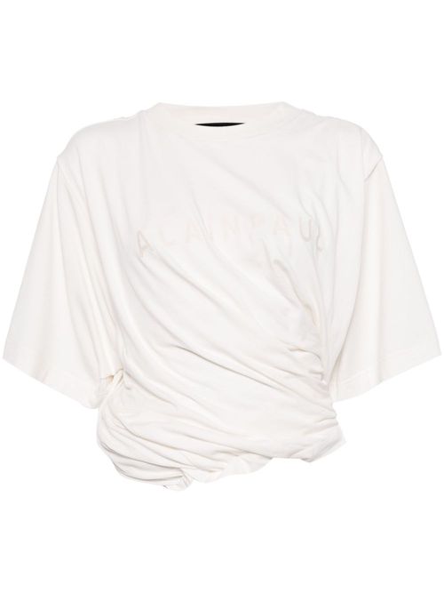 Logo-embroidered draped T-shirt - White