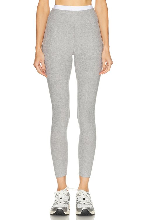 Beyond Yoga Spacedye Layered High Waisted Midi Legging in Light Grey