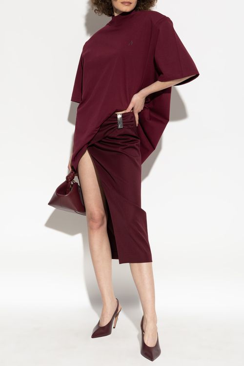 Draped Skirt With Slit, Women's, Burgundy