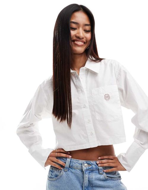 Cropped poplin shirt in white