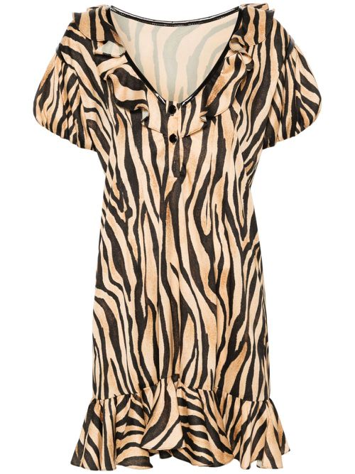 Ruffle-detail zebra-print dress - Black