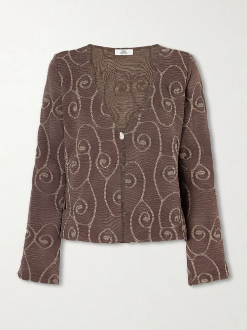 Arerna Textured Metallic Knitted Blouse - Brown
