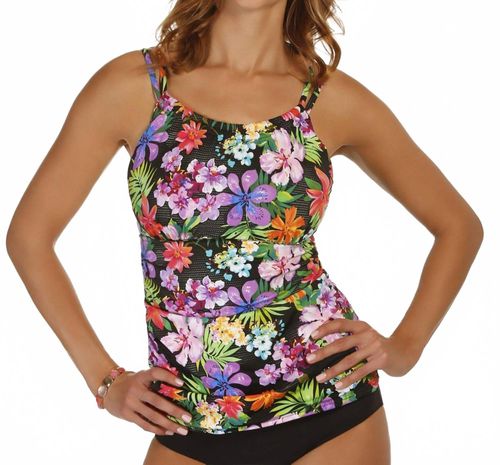 Sunkissed Tropical Shirred High Neck Tankini Top In Joe Tropical