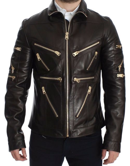 Lambskin Leather with Gold Hardware Jacket — Black