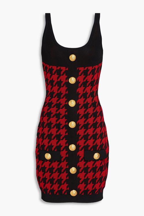 Houndstooth jacquard-knit mini dress - Red - FR 36