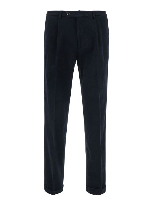 Cotton Blend with Belt Trousers — Navy