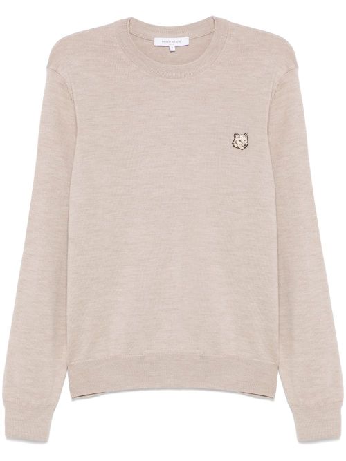 Fox Motif Wool Sweater — Beige