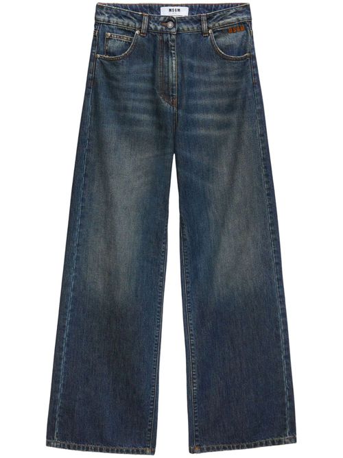 Logo-embroidered wide-leg jeans - Blue