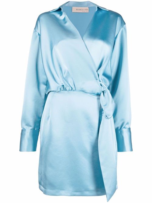 Wrap-style satin-effect dress - Blue