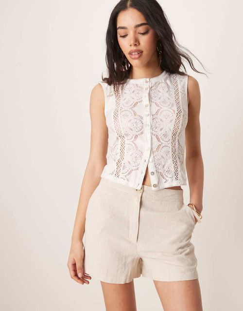 ASOS DESIGN relaxed dad shorts with linen in stone-Neutral