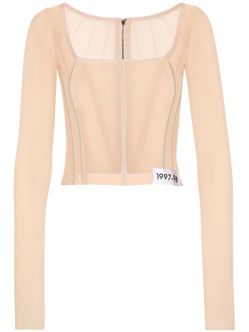 KIM DOLCE&GABBANA long-sleeve sheer corset top - Neutrals