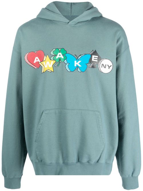 Logo-print cotton hoodie - Blue