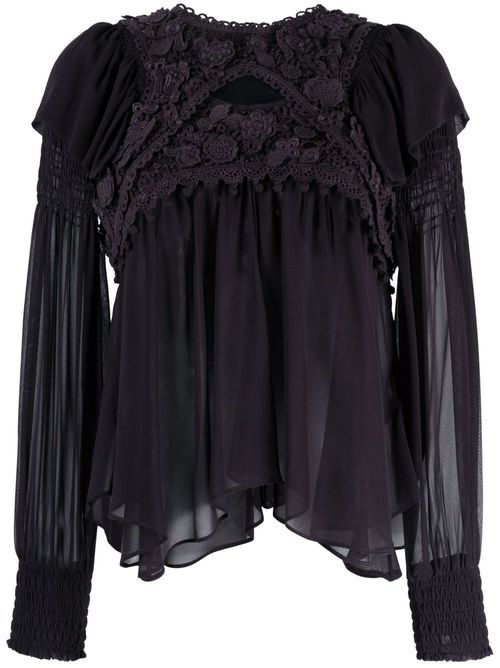 Lace-detail long-sleeve blouse - Black